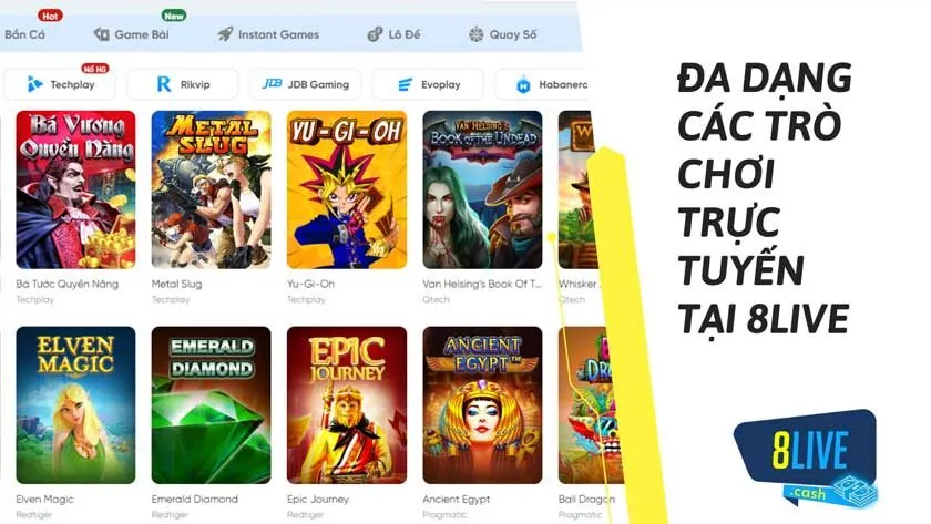 Giới thiệu các trò chơi casino 8live hot nhất 2024 1 Đa dạng các trò chơi tại 8live